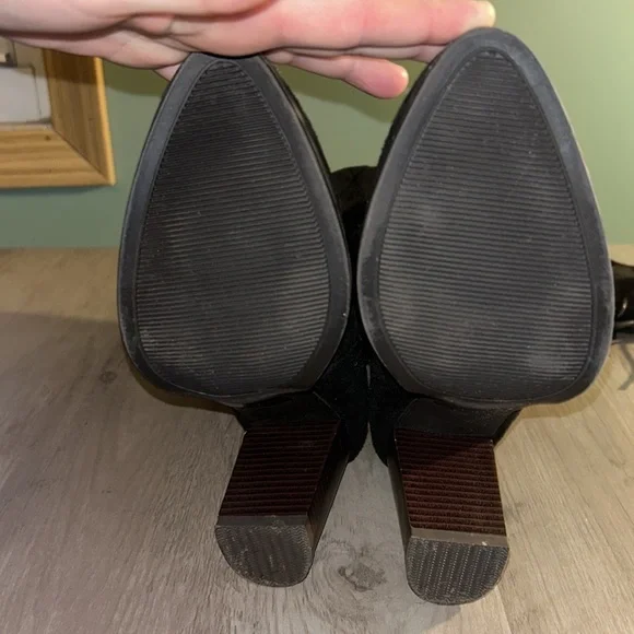 Black Suede Lace Up Back -QUPID Stretchy Over The Knee Boots Size 9M - Picture 7 of 9